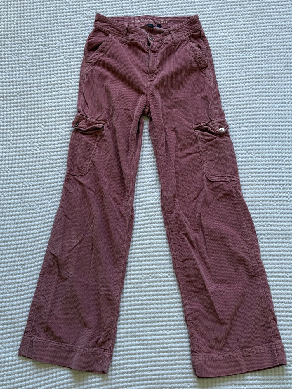 American Eagle Pink Super High Rise Baggy Wide Leg Corduroy Cargo Pants - 2 Long